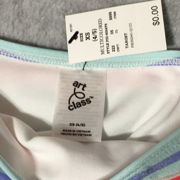 Art Class Girls Swimsuit XS 4/5 Bikini 2 Pieces Purple Orange Blue Stripes - Picture 7 of 11